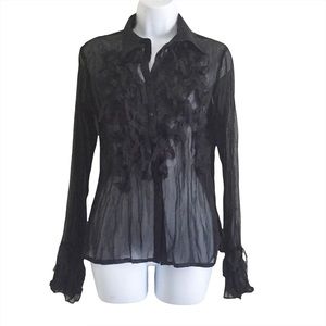 Semi Sheer Textured Button Down Shirt
